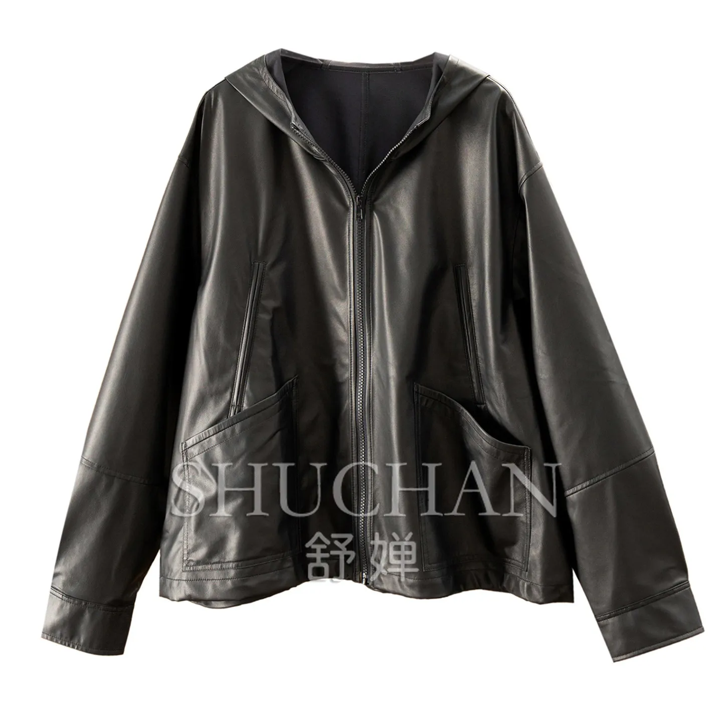Thin Spanish Sheepskin Silhouette Hooded Leather Jacket Female E082 Genuine Leather Jaqueta De Couro Feminina
