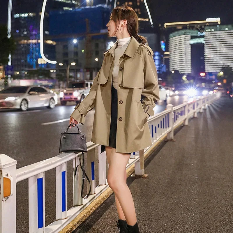 2024 Spring Autumn Trench Coat For Women Streetwear Turn-down Collar Double Breasted Overcoat Female Medium And Long Windbreaker image 6
