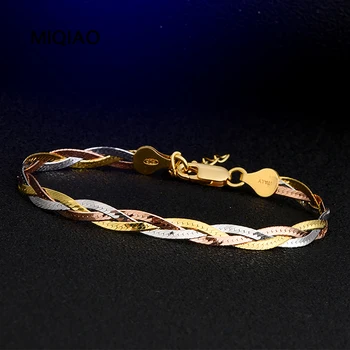 MIQIAO genuine 925 sterling silver Italian bracelets jewelry for women three color threads woven gift party hand bracelets