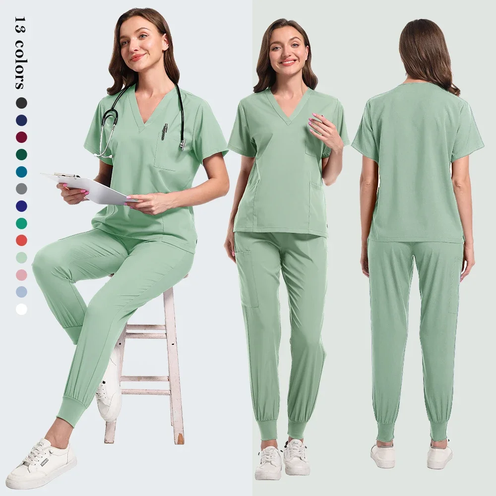 Doctor's surgical gown, beauty salon set, high-quality nurse uniform, medical surgical gown, elastic top and pocketed pants