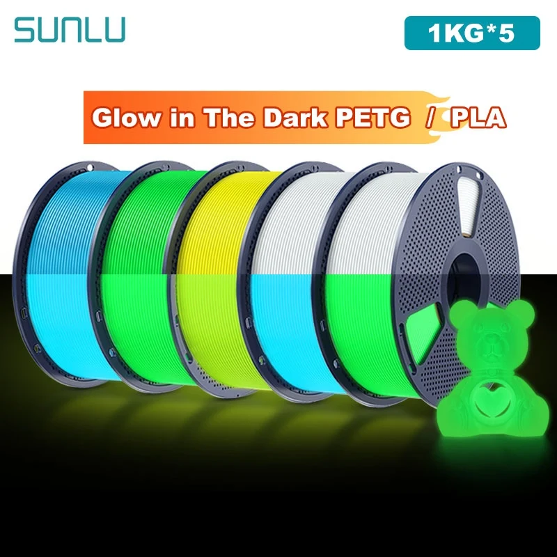 

SUNLU 5 кг светящаяся в темноте нить PETG/PLA аккуратная рана светящаяся нить 1,75 мм +/- 0,02 мм 1 кг нить подходит для большинства FDM 3D-печатков