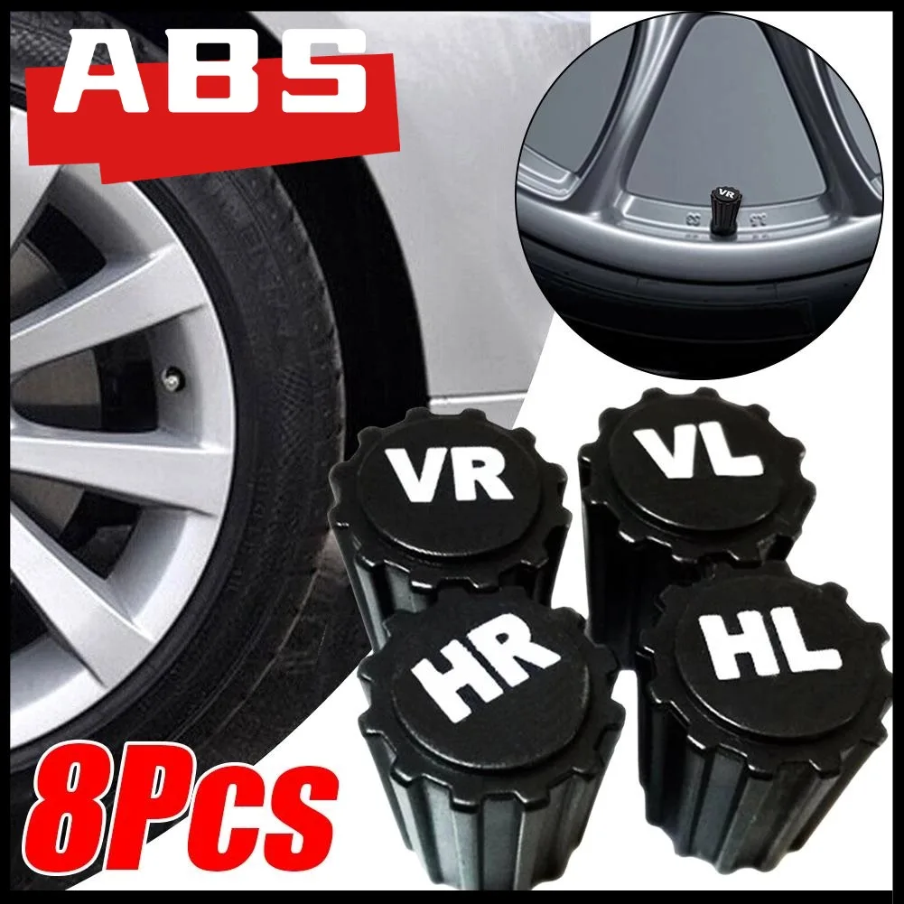 8 Pcs Tyre Tire Valve Stem Caps Dustproof Wheel Air Valve Cover With VR VL HR HL Printing ABS Plastic Valve Caps