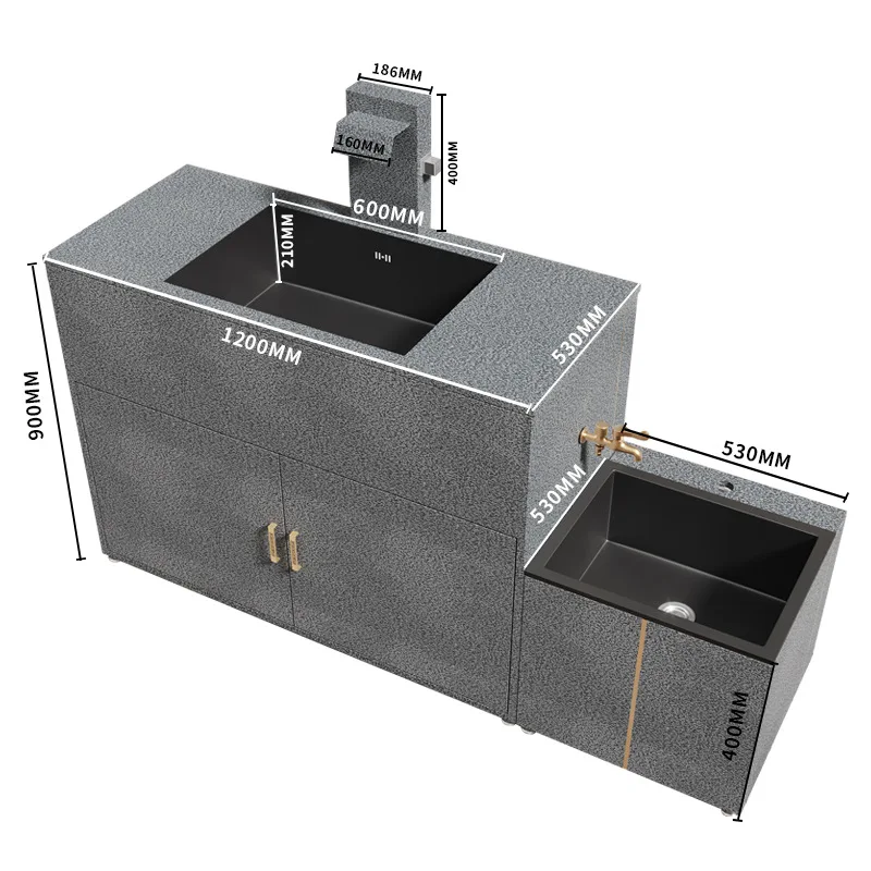 New black and gray high-quality metal stainless steel column basin floor type