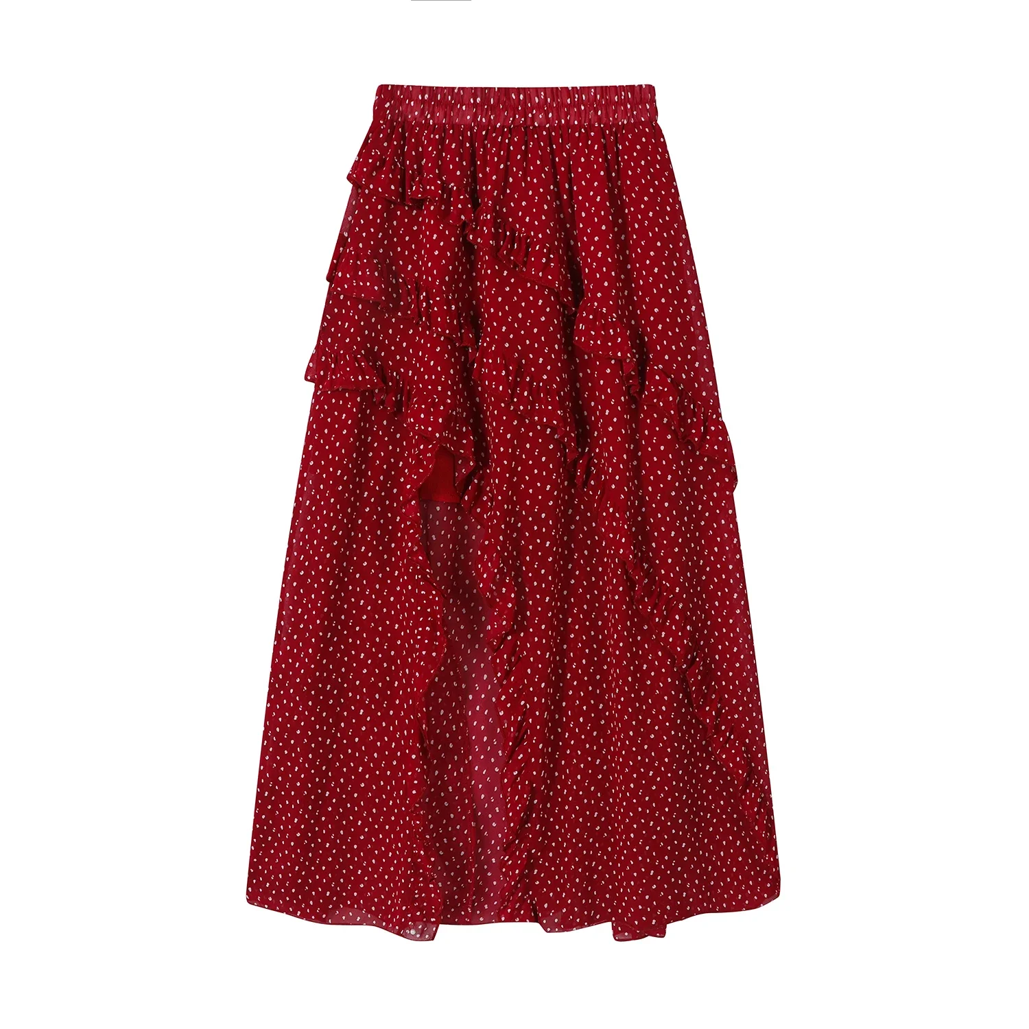 High Waist Vintage Red Dots Printed Women's Umbrella Cake Skirts 2025 New Irregular Ruffles Casual Loose A-line Skirts Female