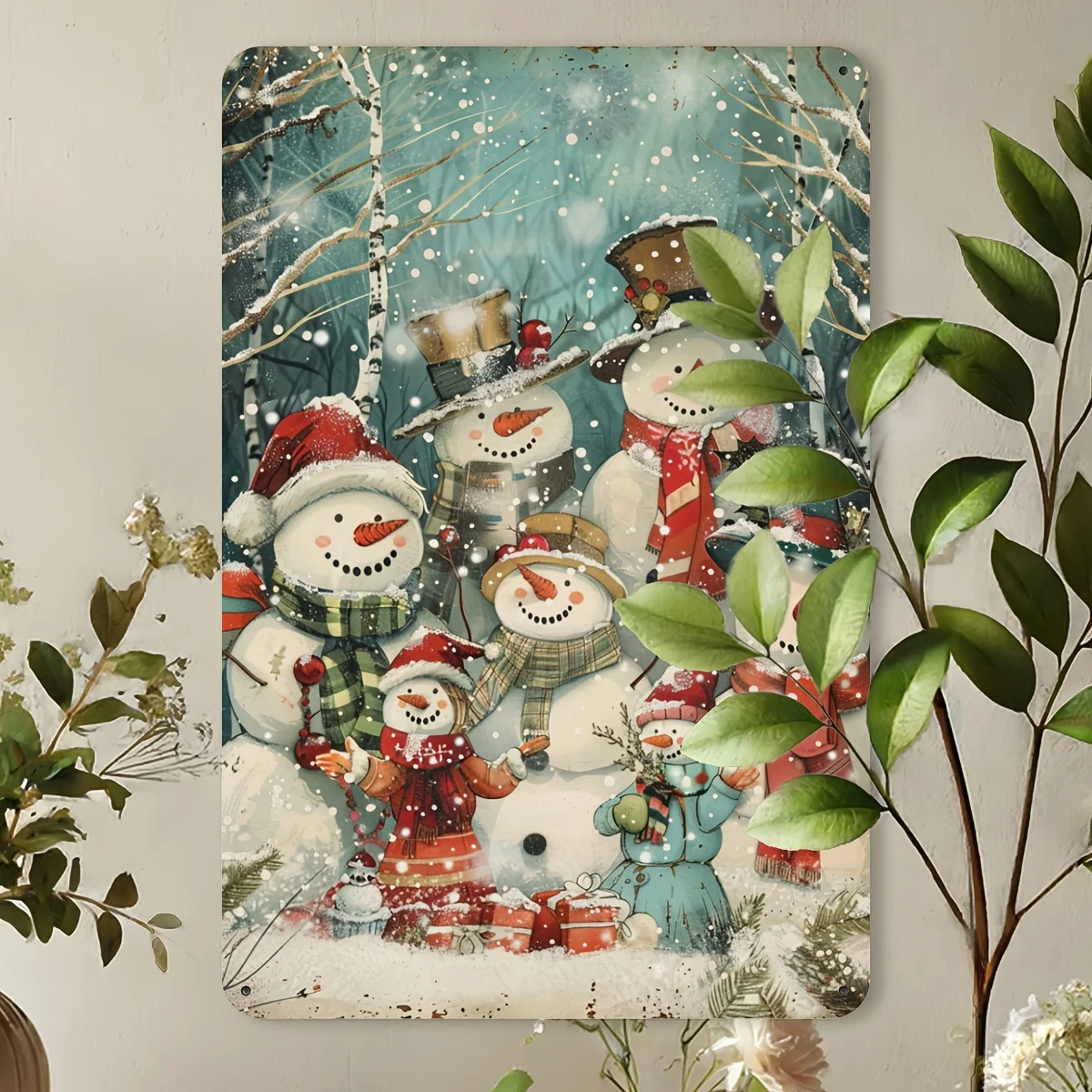 1 لوحة حديدية لرجل الثلج لعيد الميلاد القديم، لوحة فنية جدارية احتفالية مقاس 8 × 12 بوصة، مناسبة للمنزل والمطاعم والديكور الداخلي والخارجي