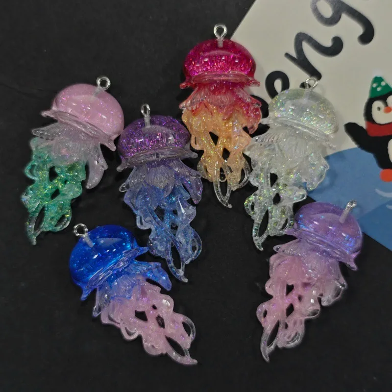 6Pcs Colorful Luminous Jellyfish Resin Pendants DIY Handmade Jewelry Charms for Earrings Necklace Key Chain Decor Accessories