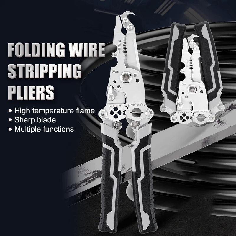Foldable Wire Stripper Electricians Maintenance Anti-Slip Stripper Cable Multitool Wire Stripper Piler Wire Cutter Crimping Tool
