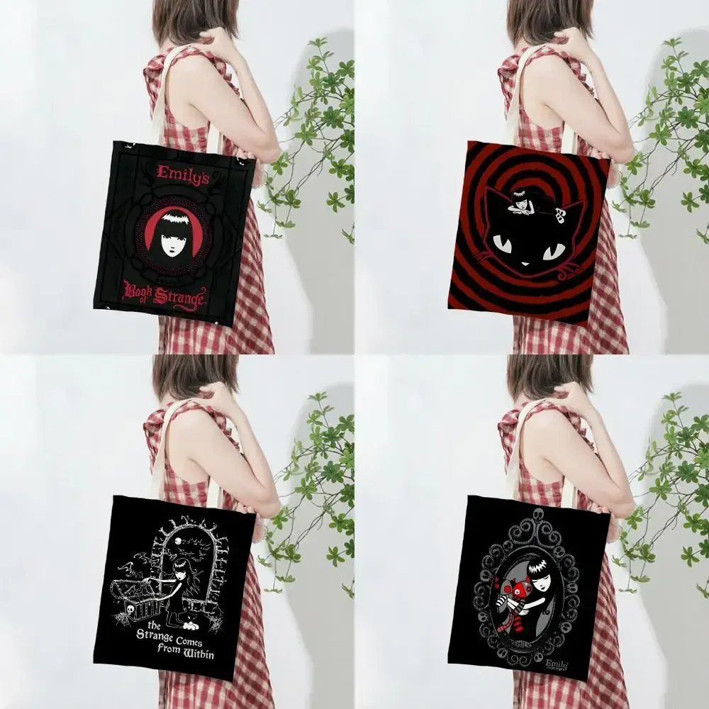 Character Art Emily The Strange Storage Bags Lightweight Printed Canvas Bag Portable Daily Shopping Shoulder Bag