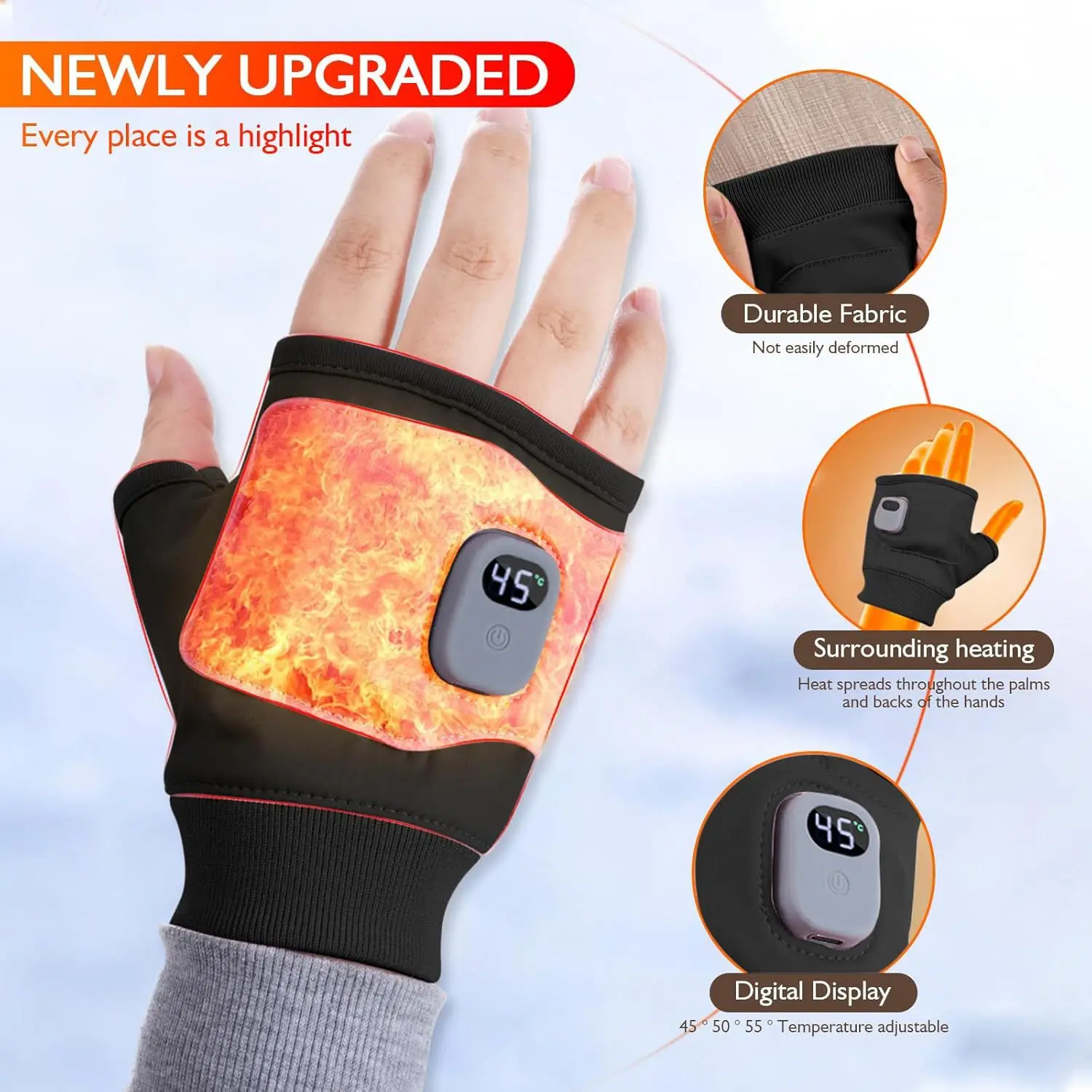 

3 Levels Electric Heated Gloves Rechargeable 360° Thermal Hand Brace Gloves Windproof Hand Warmer for Outdoor Hiking Cycling