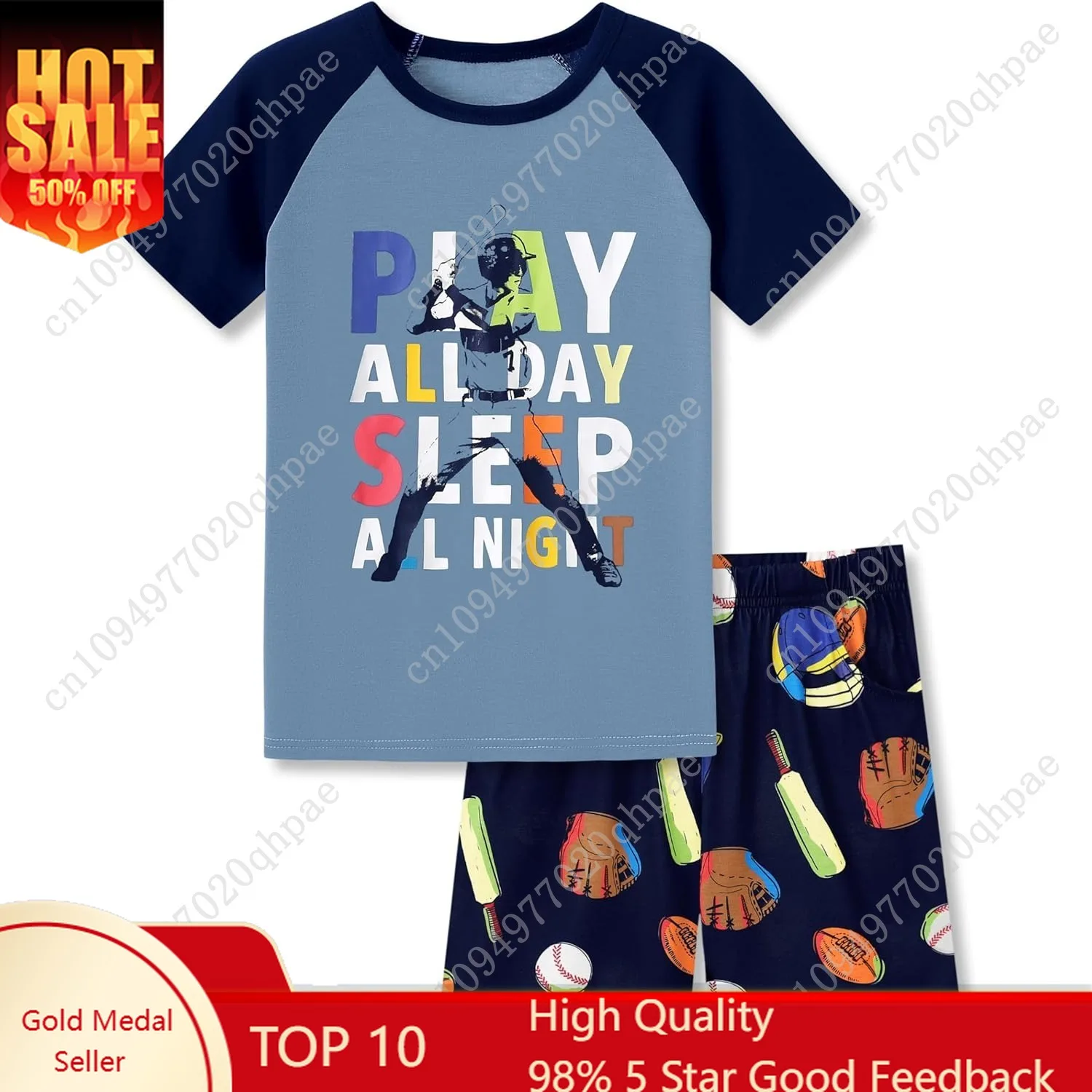

Tebbis Pajamas For Boys Fun Baseball Navy Blue Short Sleeves 2-Piece PJs Set Kid Comfy Sleepwear Size 6-18