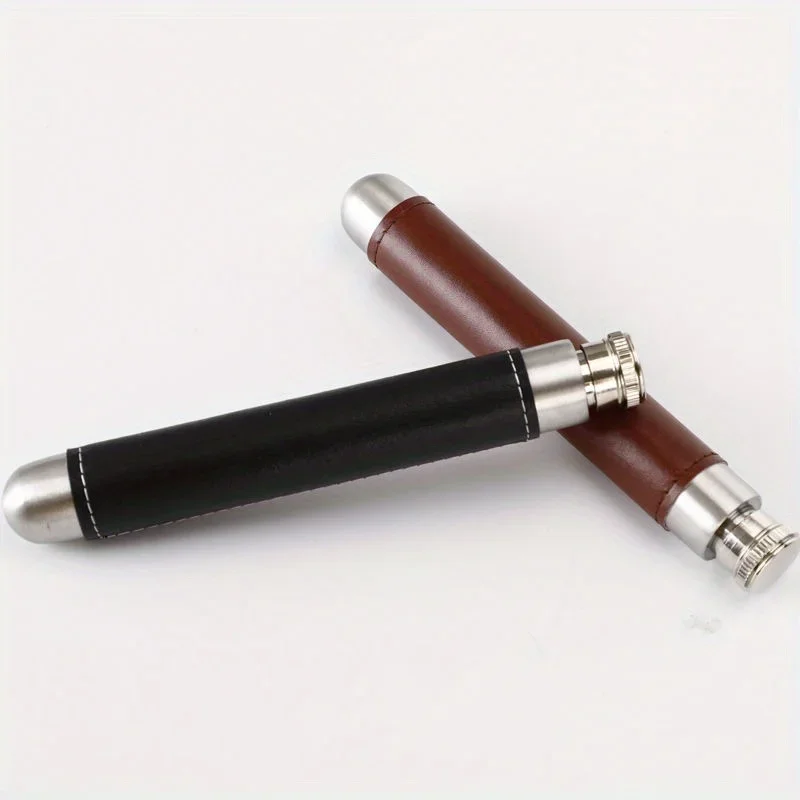 Stainless Steel Wine Tube with Veneer Portable Outdoor Wine Bottle Light Luxury Retro Genuine Leather Wrapped Travel Wine Jug