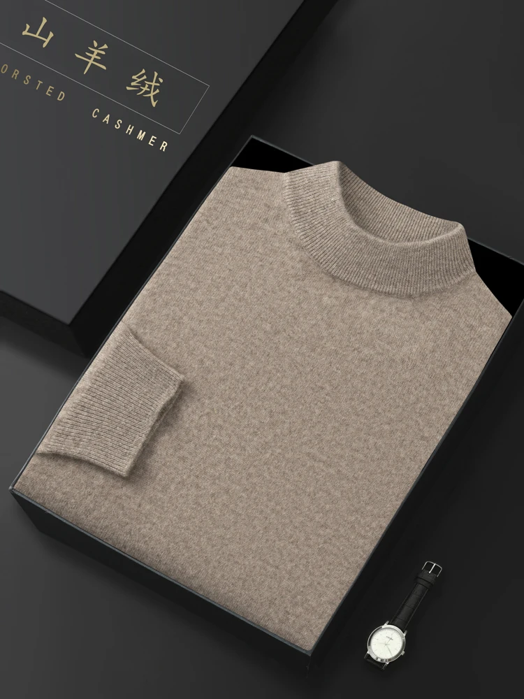 

Men's Half-high Collar 100% Cashmere Sweater Autumn Winter Basic Long Sleeve Pullover Cashmere Knitwear Soft Warm Comfy Clothing