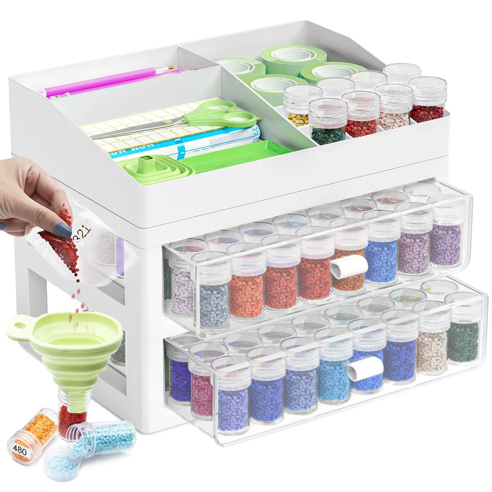 ARTDOT Storage Box For 5D Stitch Diamond Painting Art Tools Rack Diamonds Painting 2 Drawers 96 Slots Kits Accessories New