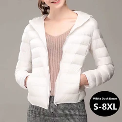 8xl mulheres jaquetas de pato branco 6xl 5xl feminino ultra leve pato para baixo casacos outono inverno quente com capuz caminhadas outwear portátil