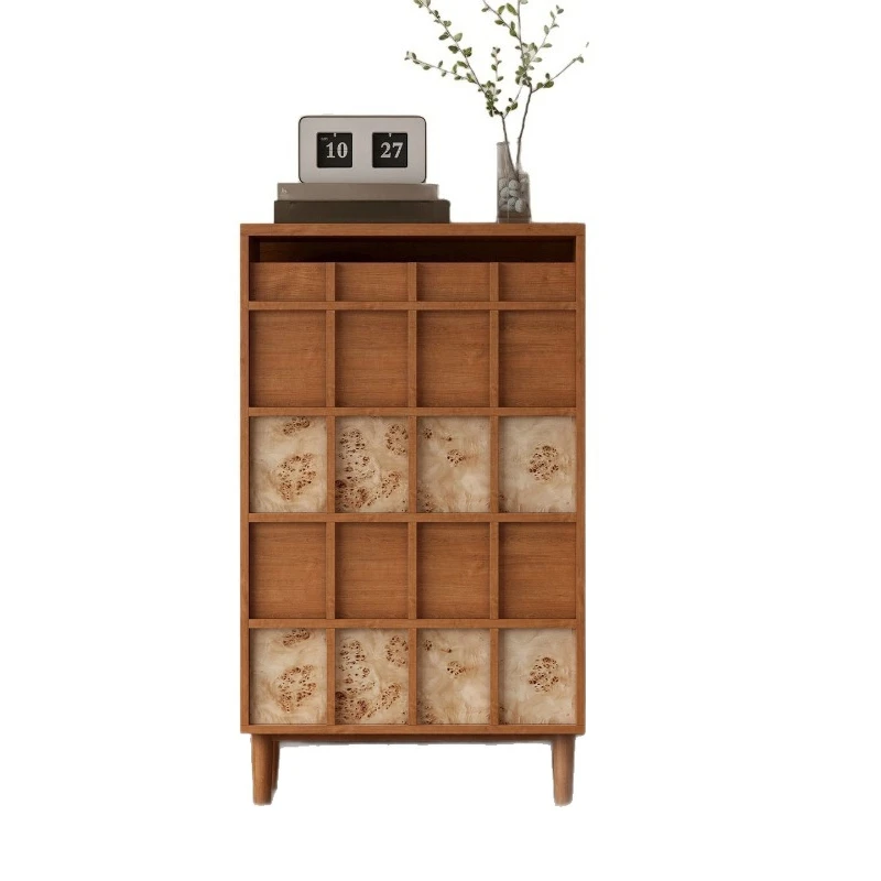 Medieval solid wood chest of drawers, simple teak tree tumor veneer bedroom chest of drawers, Nordic retro storage cabinet