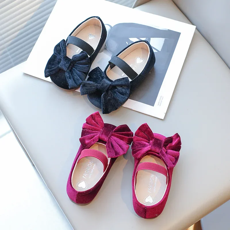 Large Bow-tie Girls Dress Shoes Girl Evening Party Baby Girls Shoes Child Korean Fashion Princess Shoe