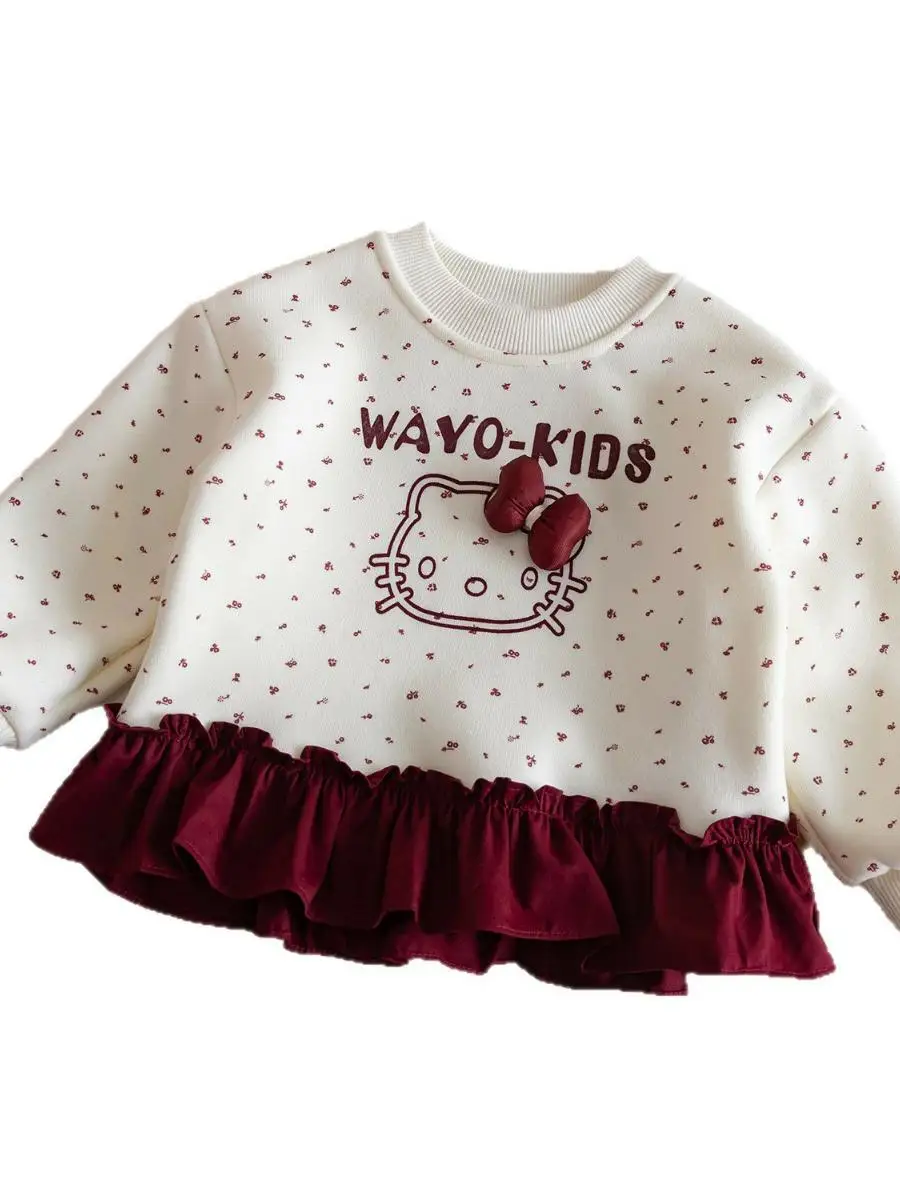 Girls' Fce Lined Hoodie Cartoon Print On-Head irt Autumn Winter Cute Top Princ Sle Children's Clothing T-irt