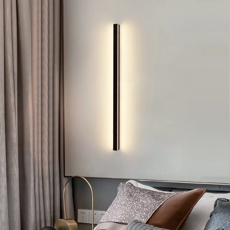 Minimalist bedroom, bedside lamp, home decoration, extremely narrow and elongated wall lamp, background wall lamp, room lighting