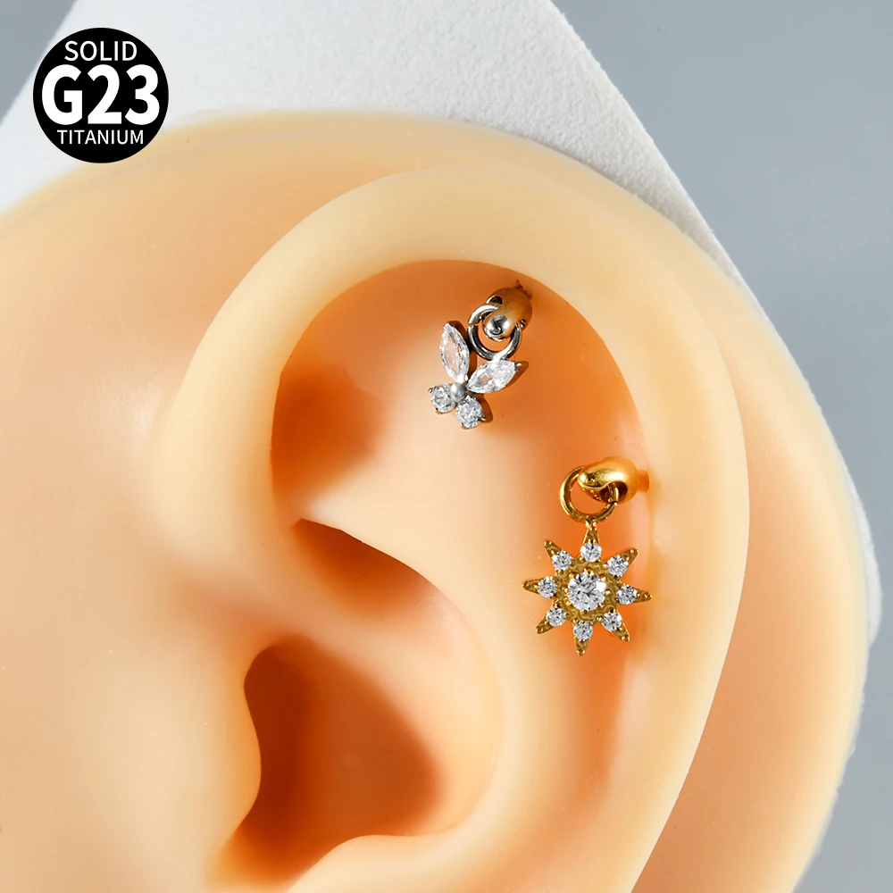 1PC G23 Titanium Marquise Zircon Labret Lip Ring Heart/Flower Internal Thread Ear Cartilage Tragus Helix Daith Body Jewelry 16G