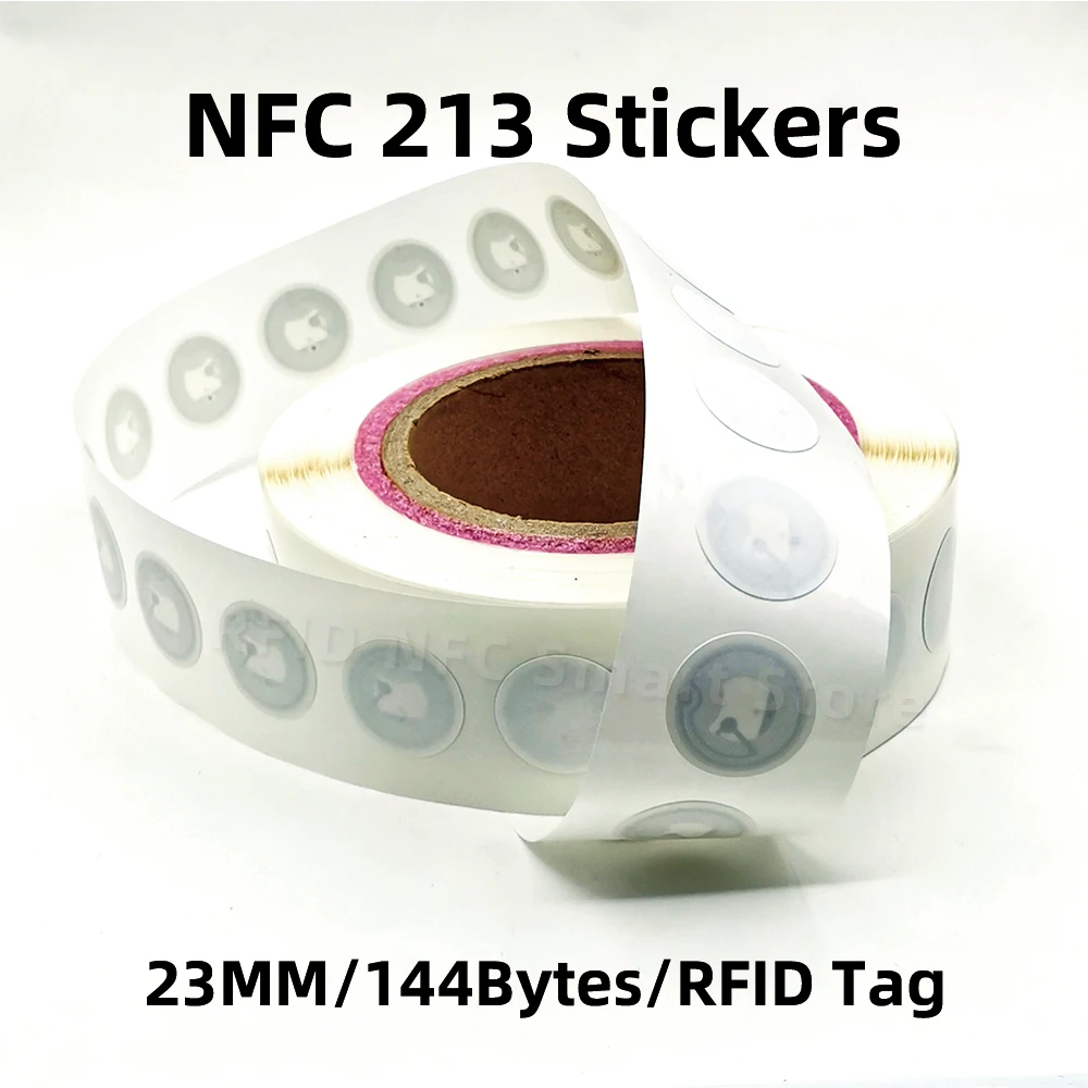 Branco NFC Adesivos Protocolo, Universal RFID Tags e todas as etiquetas NFC, 144 Bytes, ISO14443A13.56MHz, mais 213, 50PCs por lote, 23 milímetros