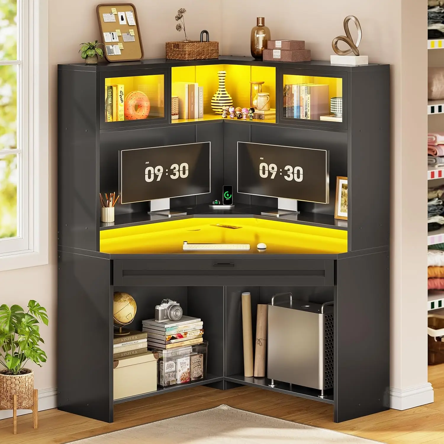 31.5" Corner Desk with Drawers, Small Office Computer Desk with Storage Shelves & Hutch for Small Space, Customized
