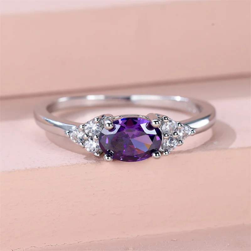 أنثى سحر البيضاوي الأرجواني الأبيض الزركون الحد الأدنى التراص خواتم رقيقة للنساء حفل زفاف العصابات عيد الأم مجوهرات هدايا تشيكوسلوفاكيا