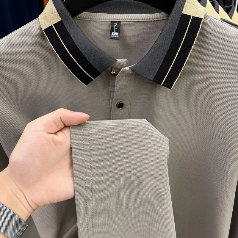 Original Design Herren-Poloshirt mit Revers, Herbst-Neuheit, Einfarbig Bedrucktes Langarm-T-Shirt, Hochwertige Business-Freizeitkleidung für Herren – Detail 14