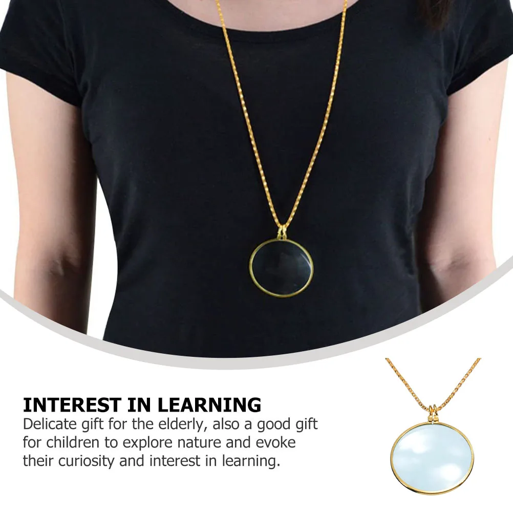 

5X Reading Magnifier Necklace Glass Magnifying Lens Portable Visual Aid For Books Inspection Maps Handicrafts Travel Home Office