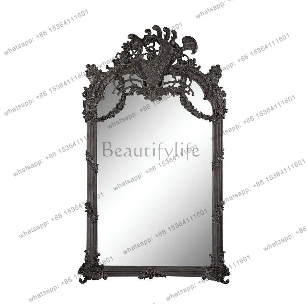 D33 black French engraved makeup mirror, bathroom sink, wall-mounted decorative mirror