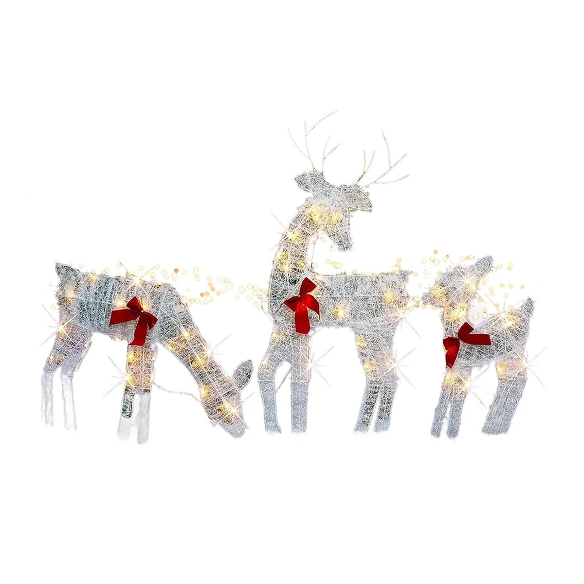 

Set of 3 Lighted Christmas 2D Reindeers Outdoor Decorations, Pre-Lit Xmas Rudolph & Santa Sleigh with Lights