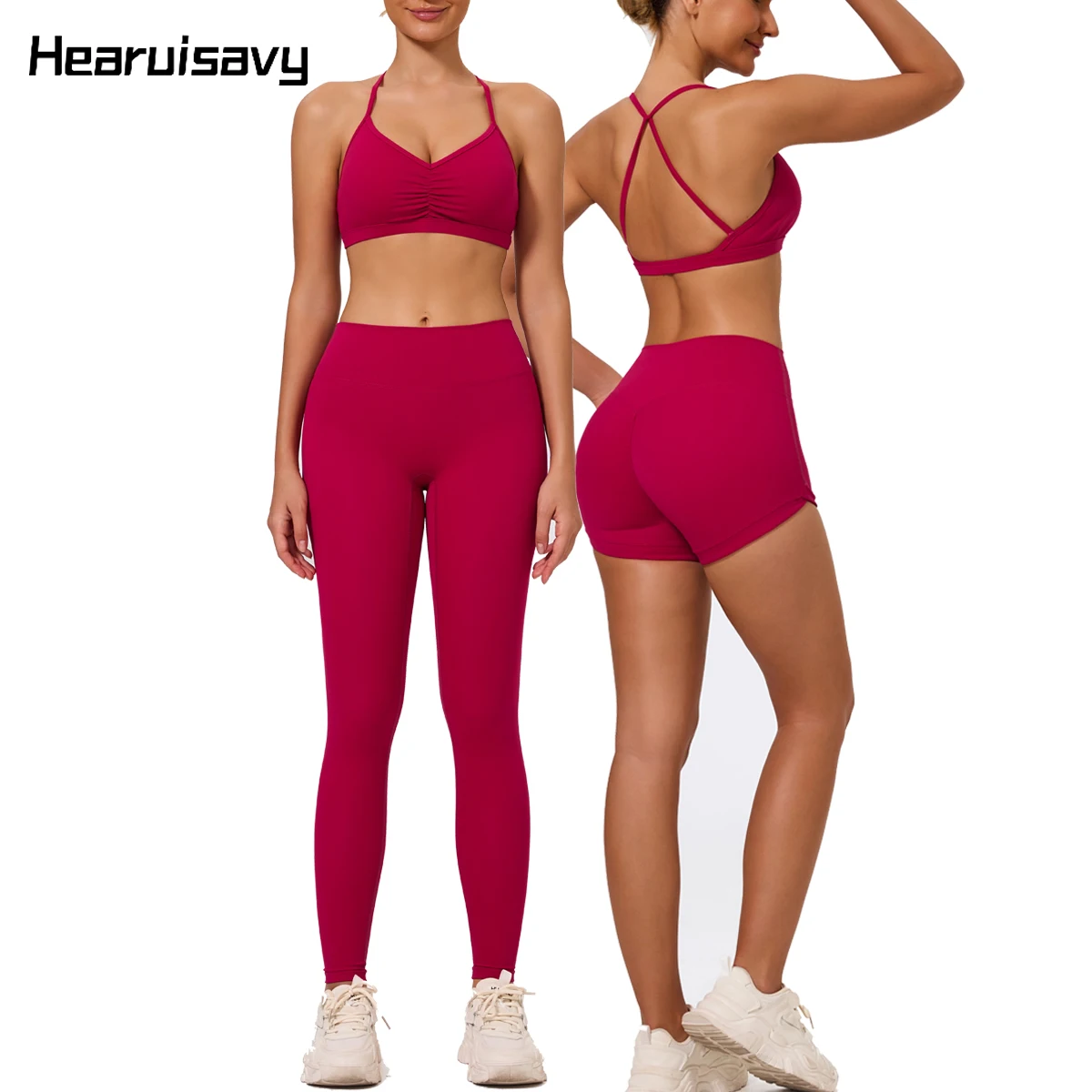 

Hearuisavy 2Pcs Sport Sets Women Running Fitness Shorts Scrunch Push Up Workout Bra Gym Sportswear Breathable Quick Dry Yoga Set