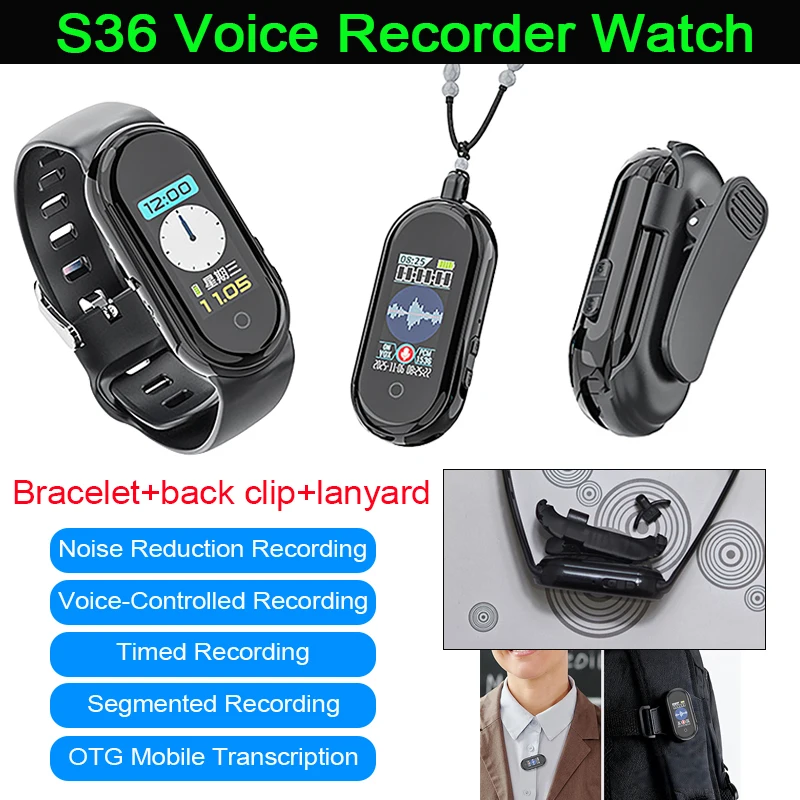 Portable Recording Bracelet with Multiple Wearing Options Voice Recorder Watch Professional Digital Bracelet Dictaphone Sound