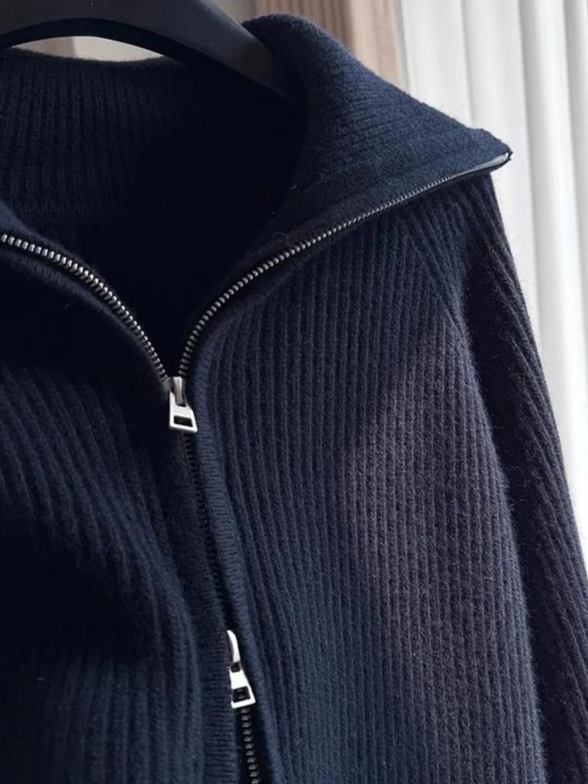 Women's Large Lapel Cashmere Sweater Coat Thick Loose Knit Turtleneck Cardigan for Autumn And Winter