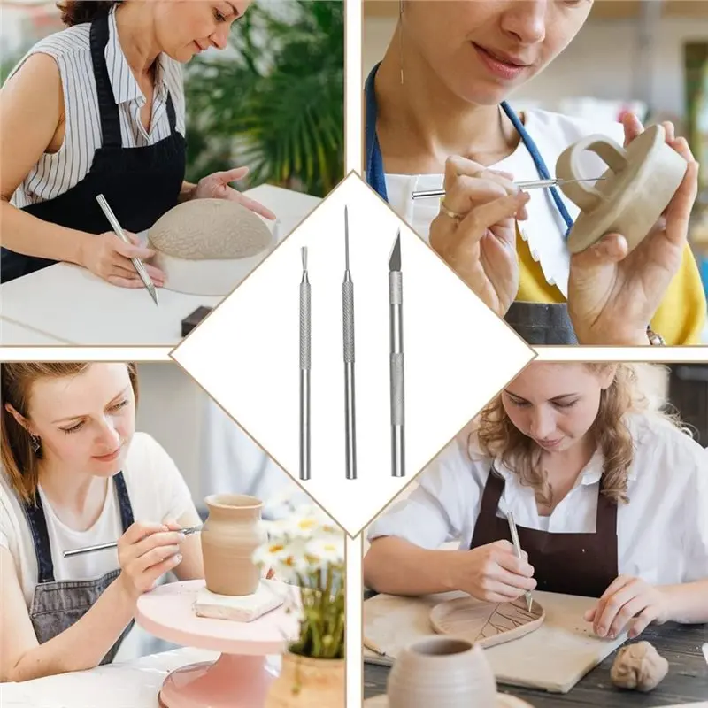 A20F-Clay Tools Set 13Pcs With Acrylic Roller, Tissue Blade, Modelling Tool, Cutter Knife- For Clay Cutting And Sculpting