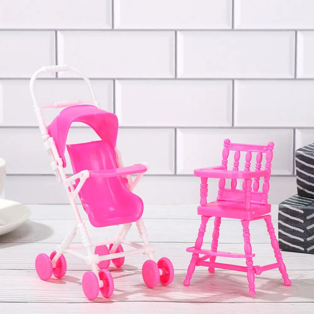 Baby Stroller for Dolls Dollhouse barbies Furniture access Infant Carriage Trolley Nursery Girls Doll house Playing House Toys