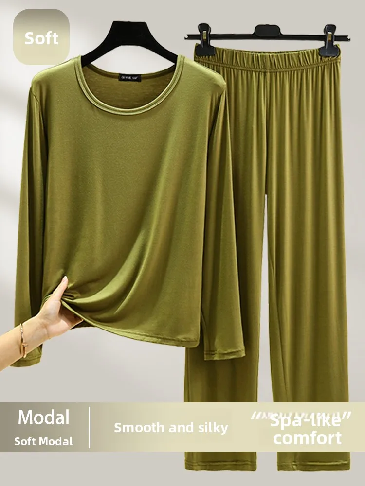 

Thin Modal Long Sve Spwear Set round Ne Casual Home Clothes Spring Summer Large Size Outerwear Two Piece Set for Women