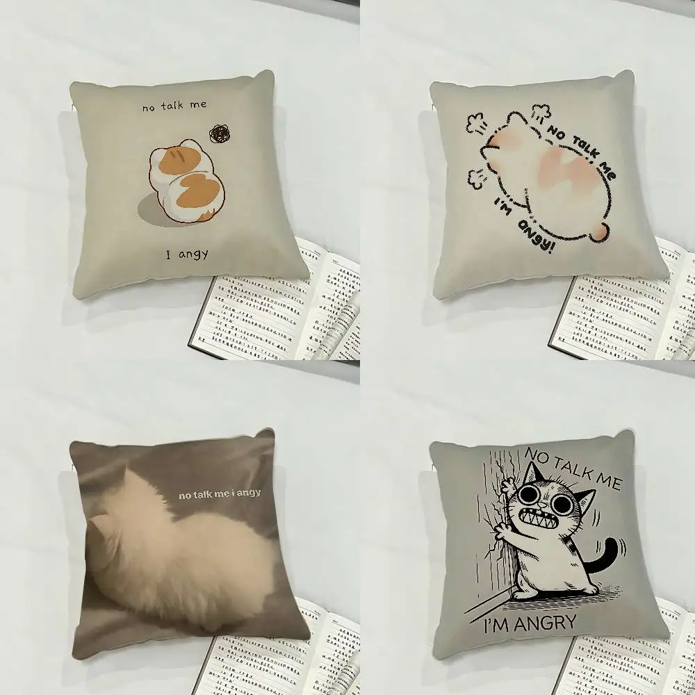 Funny No Talk Me Im Angry Cat Case Plush Fabric Soft Pillowcase Double Sided Print Cushion Cover Household Gifts