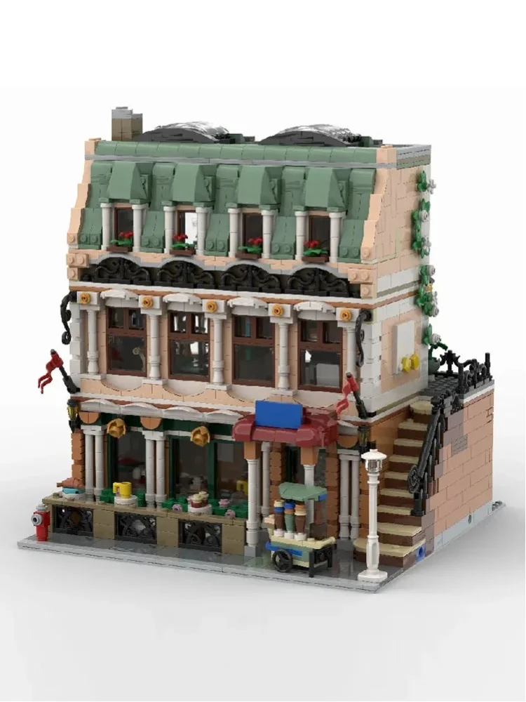 Klemmbausteine 2693-teiliger Eck-Café-Baukasten Stadtgeschäft Architektur MOC Modulares Montagemodell Bausteine Set Heimdekoration Kreatives Spielzeug Geschenke für Erwachsene
