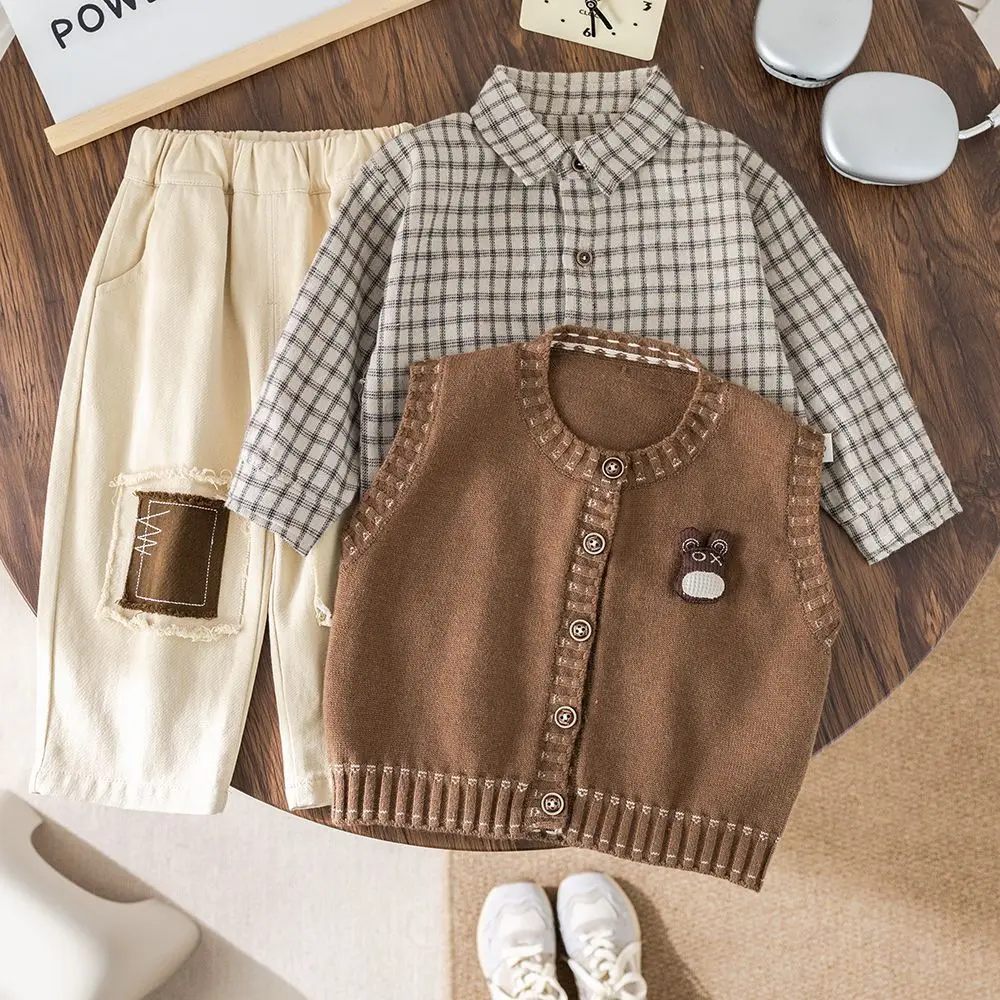 3PCS set Spring Autumn Boy Clothing set Knit vest+Stripes Shirts+Pant Kids Suit Children baby toddler boys Handsome clothes