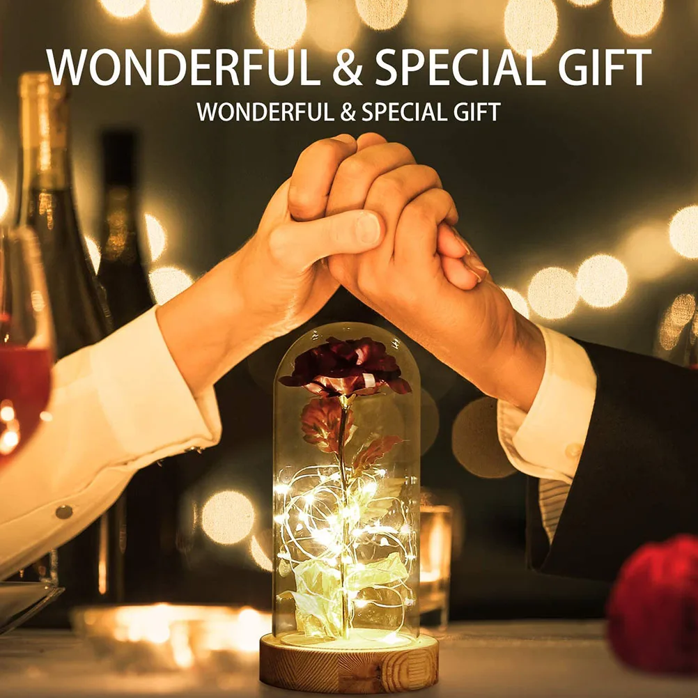 

1Pcs Artificial Flower Glass Cover LED Night Light Romantic Wedding Home Decor Christmas Lovers Gift Artificial Flower Decor
