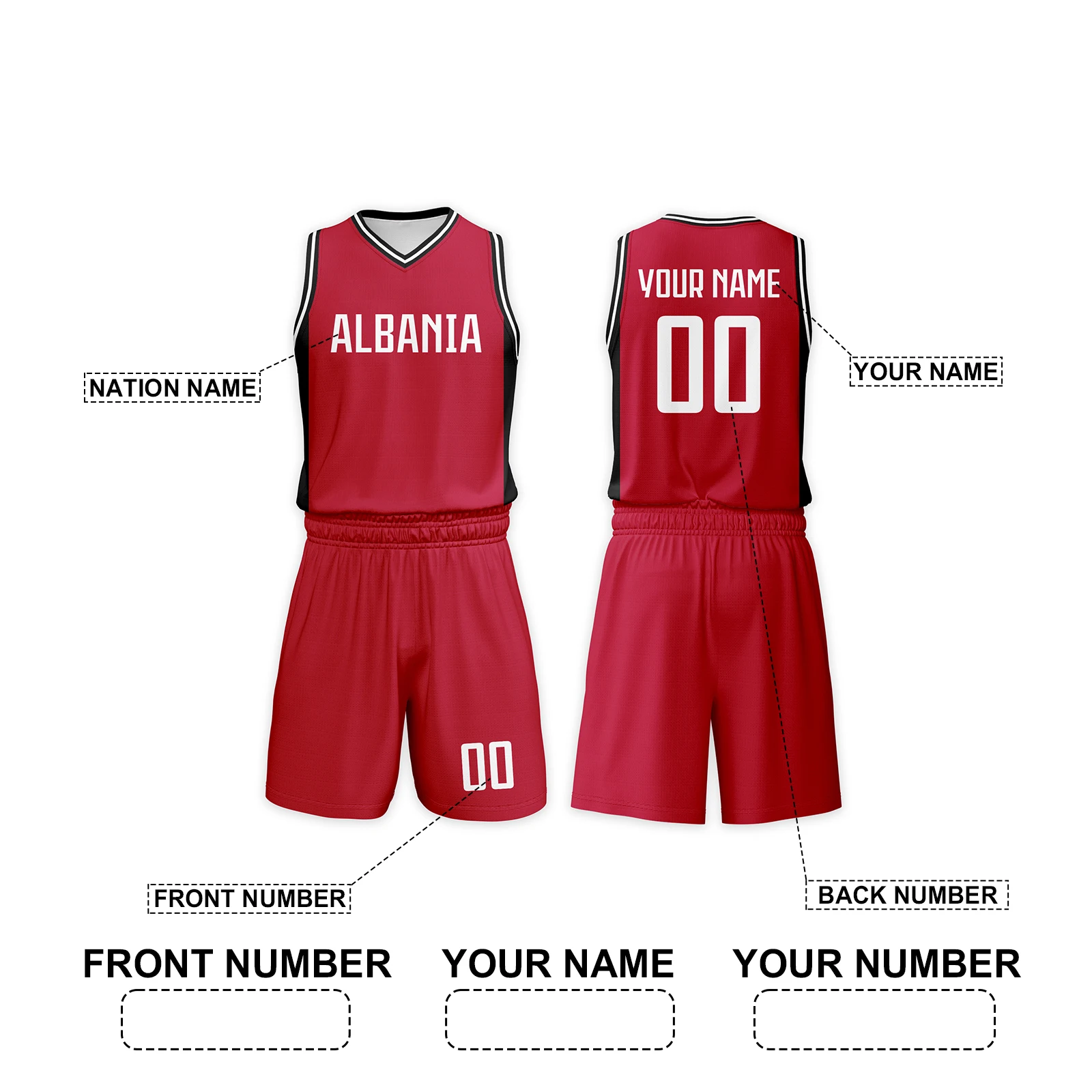 Custom Albania Basketball Set for Kids Personalized Name Number Jersey and Shorts Basketball Team Uniform for Boys & Girls 3-14Y