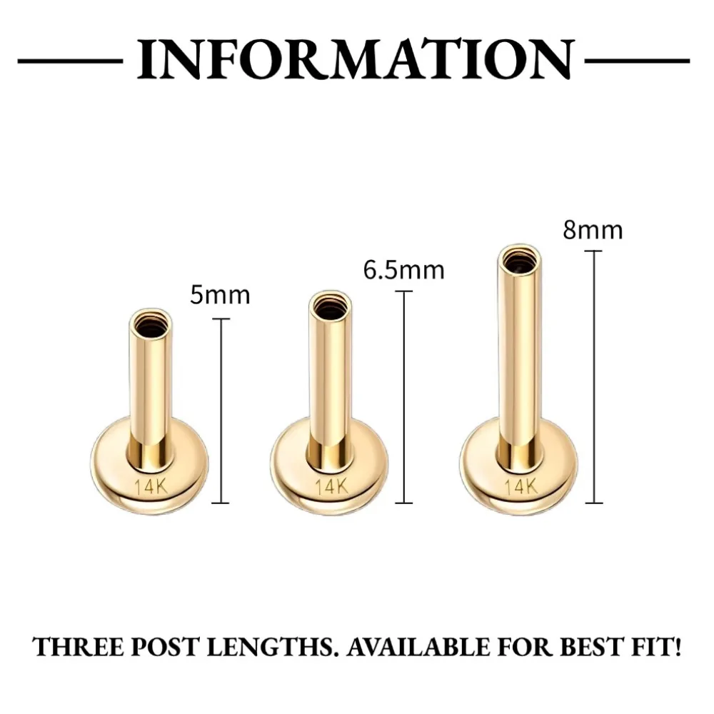 DIeSchein 14k Solid Gold Piercing Earring Women Cartilage CZ Flat Back Earrings for Piercing Cartilage Hoop Earrings Jewelry - view 6