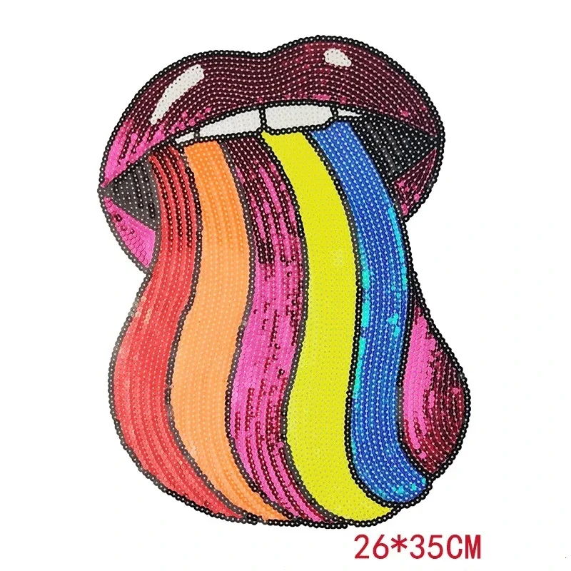 Lip Sequin Patches and Appliques Coat T-shirt Decorative Sticker Iron-on Patch Mouth Badge Large Embroidery Patches for Clothing