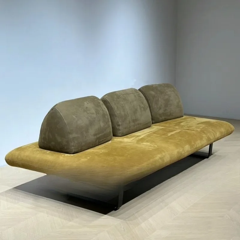 Medieval style niche design straight row three-person mobile backrest sofa Prado orange matte velvet sofa