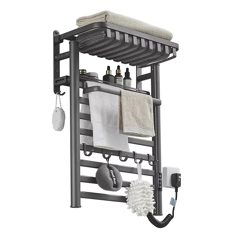 2025 New Aluminum Wall Mounted Intelligent Electric Towel Rack, Bathroom Heating Mesh Basket, Folding Storage Rack