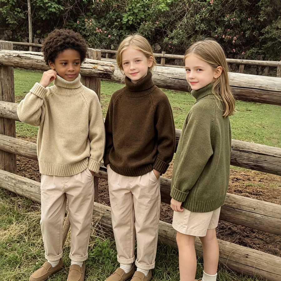 Kids Turtleneck Ribbed Knit Sweater Long Sleeve Casual Pullover Top Boys Girls Solid Color Warm Autumn Winter Base Layer Outfit