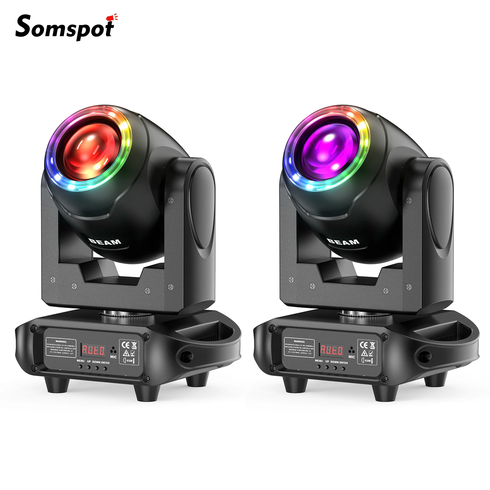 Somspot 2PCS 100W Moving Head Light Beam 8GOBOs 8Colors 6Prisms Stage Lighting Projector Rainbow Effect Lights for Party Concert