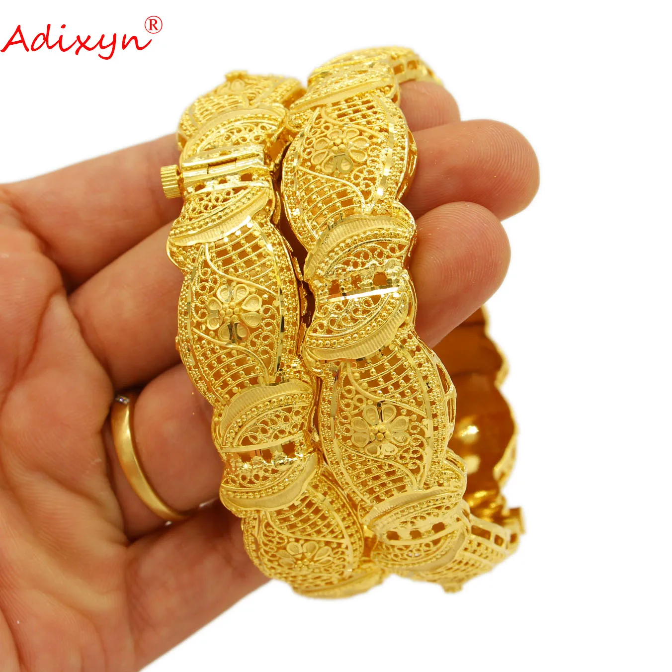 Adixyn 24k Ethiopian Gold Color Bangles For Women African Bride Cuff Bracelet Middle East Wedding Jewelry Gifts N022240