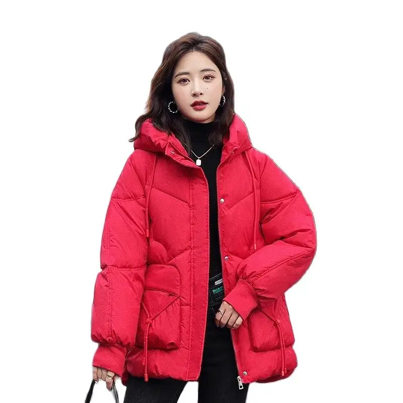 Fashion Shiny Sparkling Cotton Coat Parker Women's Winter Coat Korean Mid-Length Hooded Warm Cold Prevention Jacket Female