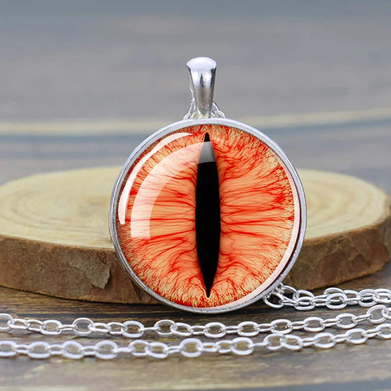 Evil Eyes Necklace Eye of Sauron Pendant Chain Glass Cabochon Necklace Charm Evil Eye Jewelry